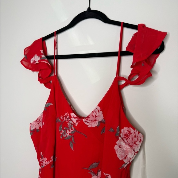 Love in Bloom Red Floral Print Off-the-Shoulder High-Low Dress - Picture 4 of 10